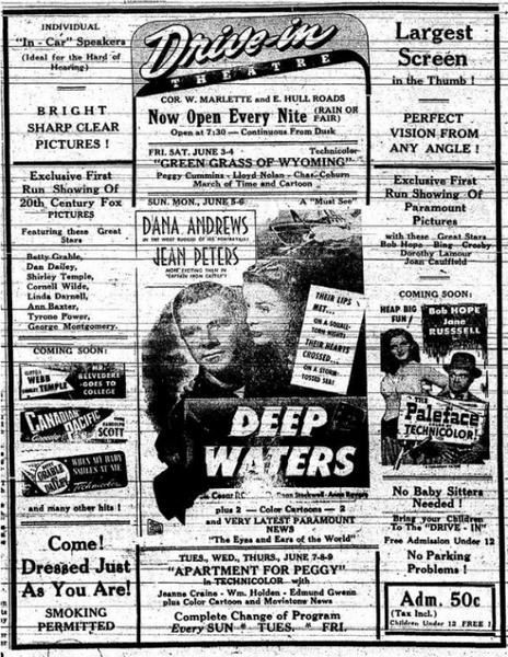 Starlite Drive-In - 1948 Grand Opening Ad (newer photo)